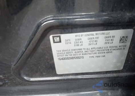 2014 Buick Lacrosse Premium I Group из США, поврежденный, VIN 1G4GE5G3XEF265215